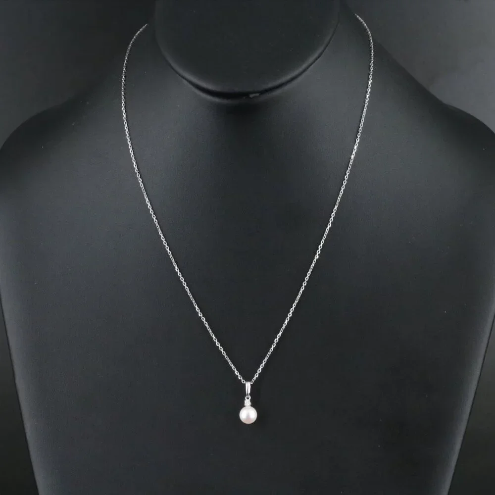 SOLD - Mikimoto 18K Cultured Pearl and Diamond Pendant Necklace - Picture 2 of 6